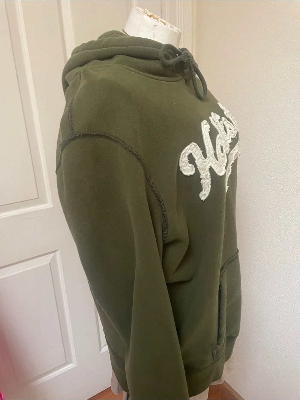 Hollister Olive Green Logo Hoodie with Gold '22' Detail